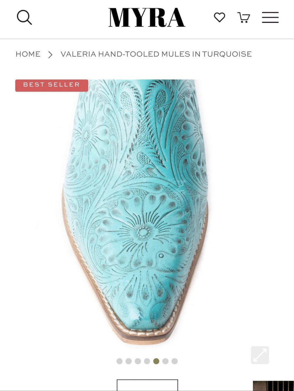 Myra Valeria Turquoise Mule Hand-Tooled Decorative  SZ.8